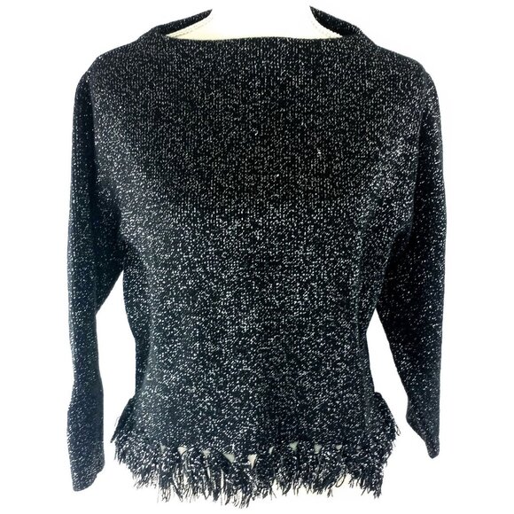 Vintage Black Sparkly Cropped Tasseled Tinsel 3/4 Sleeve Sweater Rosanna Med. - Picture 1 of 8